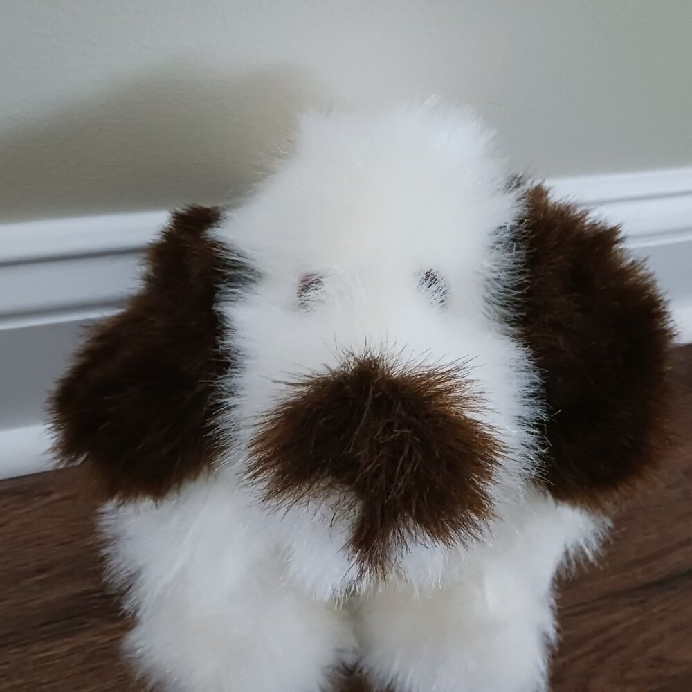 Vintage Walmart Dog Plush White Brown Fluffy Shaggy 8" Tall - Picture 4 of 7